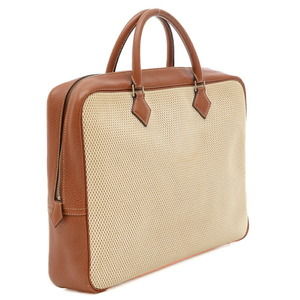 Herms Plume Dog Toile GM Brown Leather GG